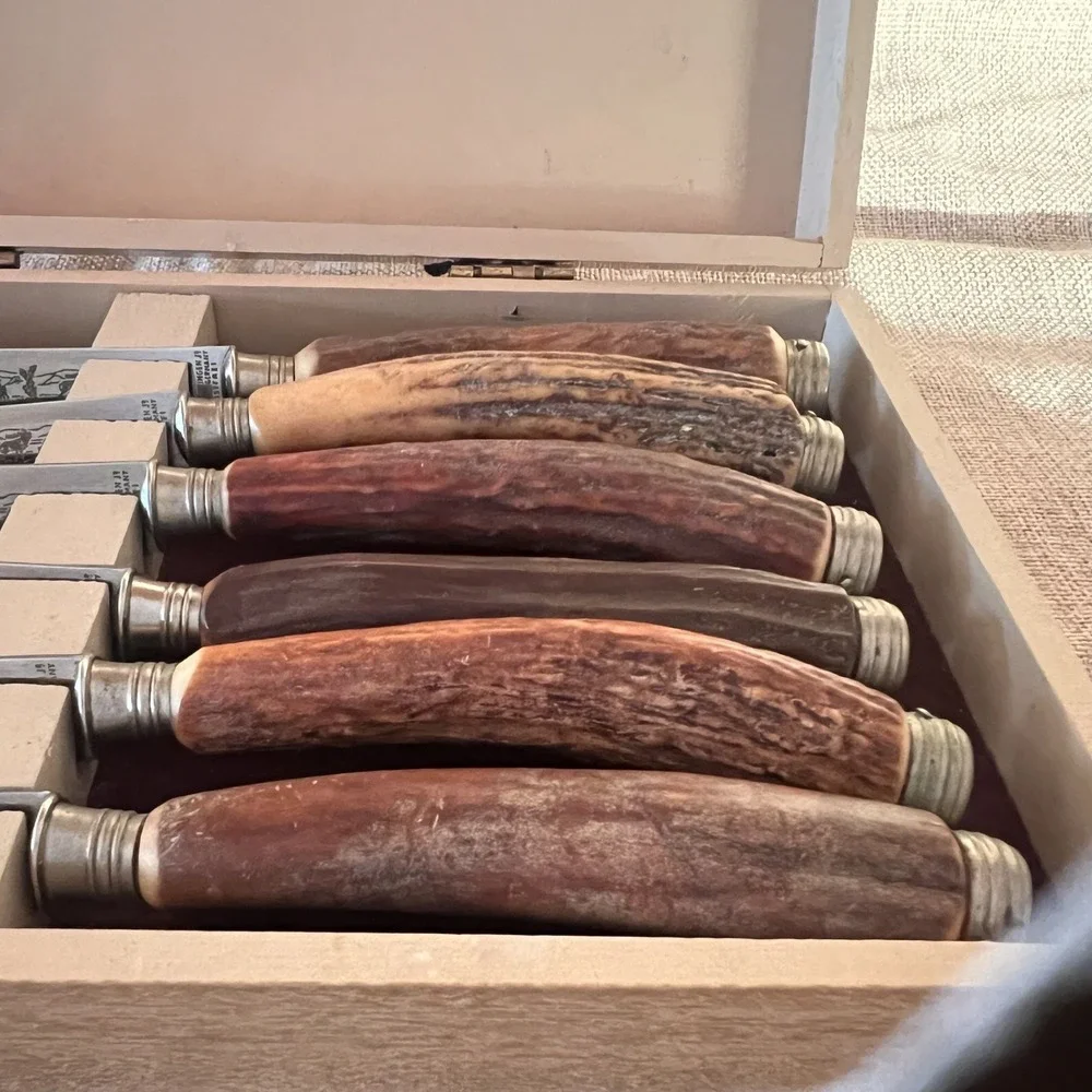 Anton Wingen‎ Solingen Germany Rostfrei Engraved Stag Horn 6 Piece Knife Set
